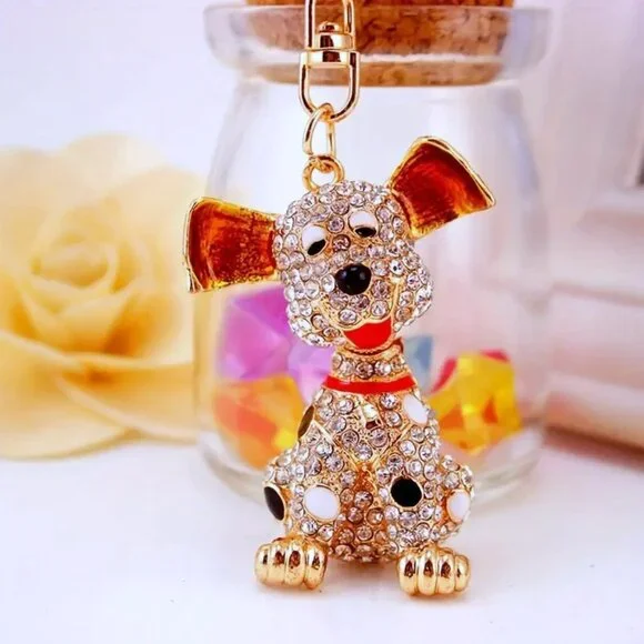 Luxury Rhinestone Dog Keychain & Bag Charm Gold Crystal Puppy 🐶 - Picture 4 of 8